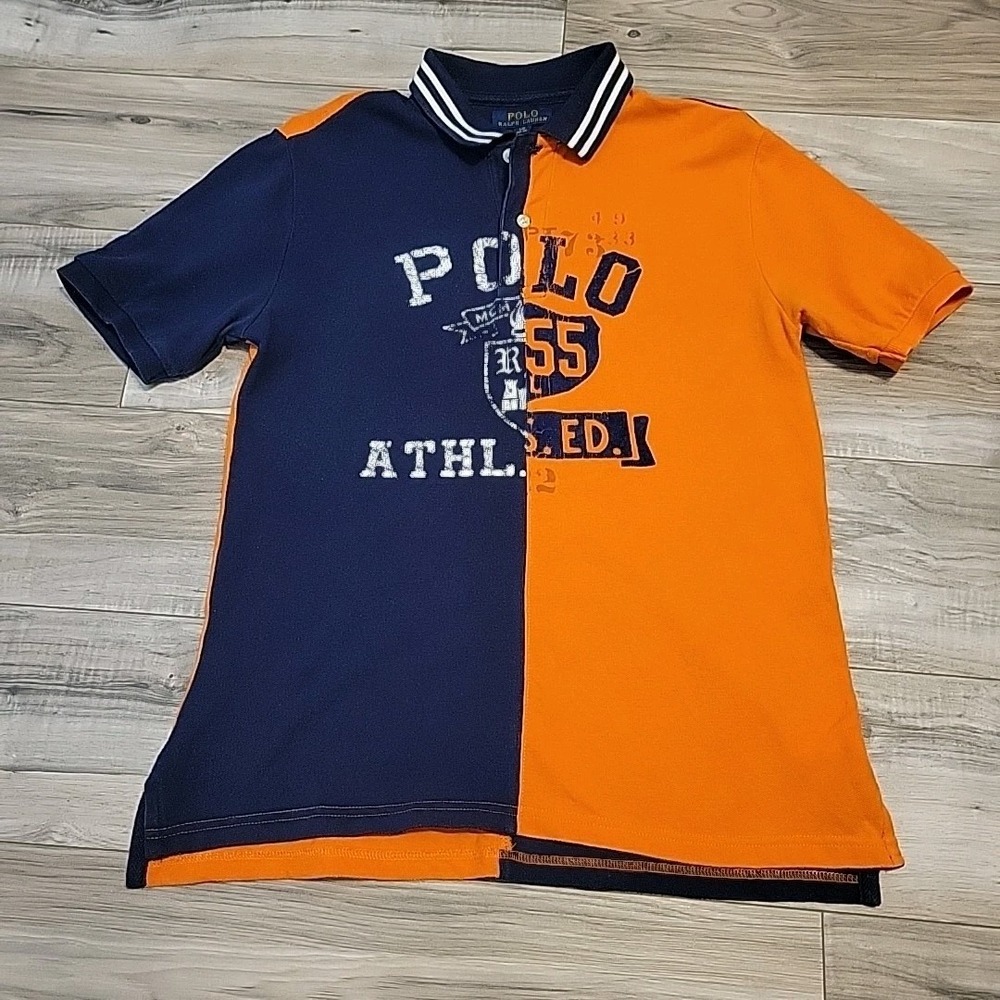 Polo‎ Ralph Lauren Shirt Youth XL 14-16 Orange Blue Colorblock Short Sleeve Polo